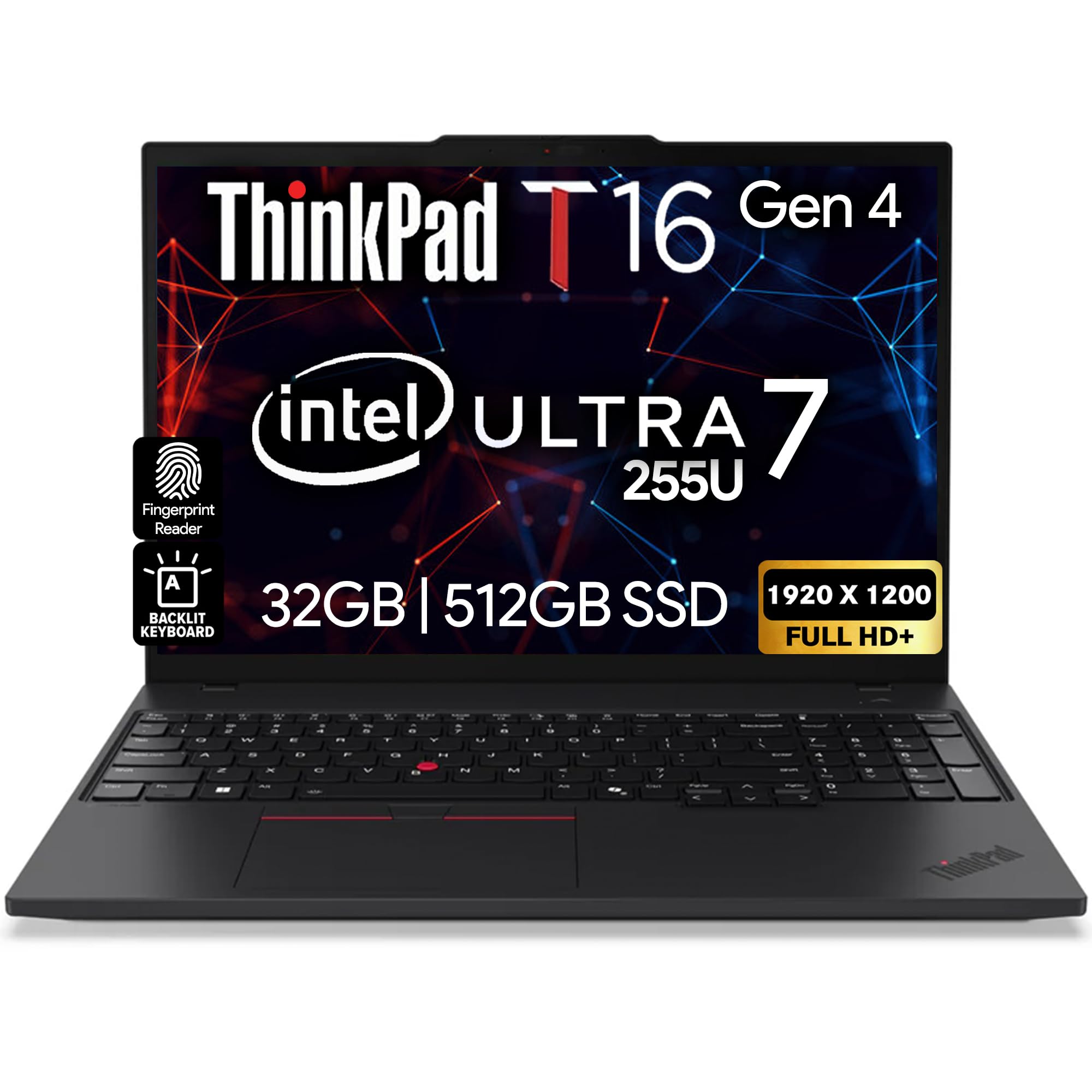 Oemgenuine Lenovo ThinkPad T16 Gen 4 16” WUXGA IPS Display, Intel Ultra 7-255U (Beats i7-1355U), 32GB DDR5, 512GB NVMe, Webcam, WiFi 6E + BT, RJ-45, Backlit KB, FP Reader, W11P, Business Laptop 32GB DDR5 | 512GB NVMe Ultra 7