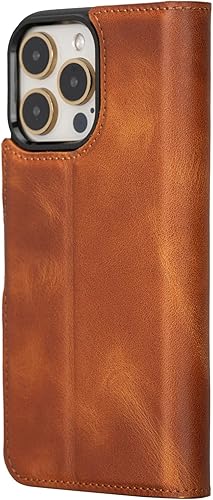 Miniatura 8 de Bayelon Funda tipo cartera para iPhone 15 Pro Max, cartera de cuero de grano completo, funda magnética desmontable, tarjetero, funda tipo cartera