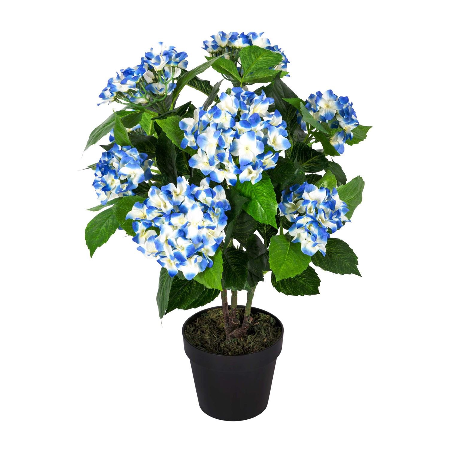 HOMESCAPES Blue Purple Hydrangea Bush Artificial Plant in Black Pot 70 cm (2.3 ft) for Home Office Indoor Decoration