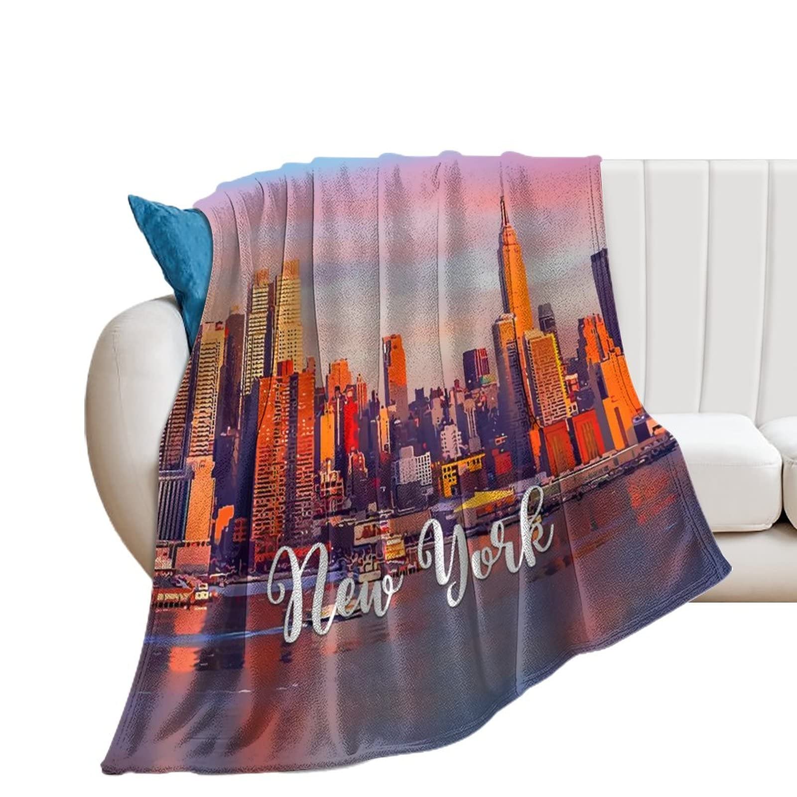 Couverture flanelle haut de gamme motif ville pour canapé