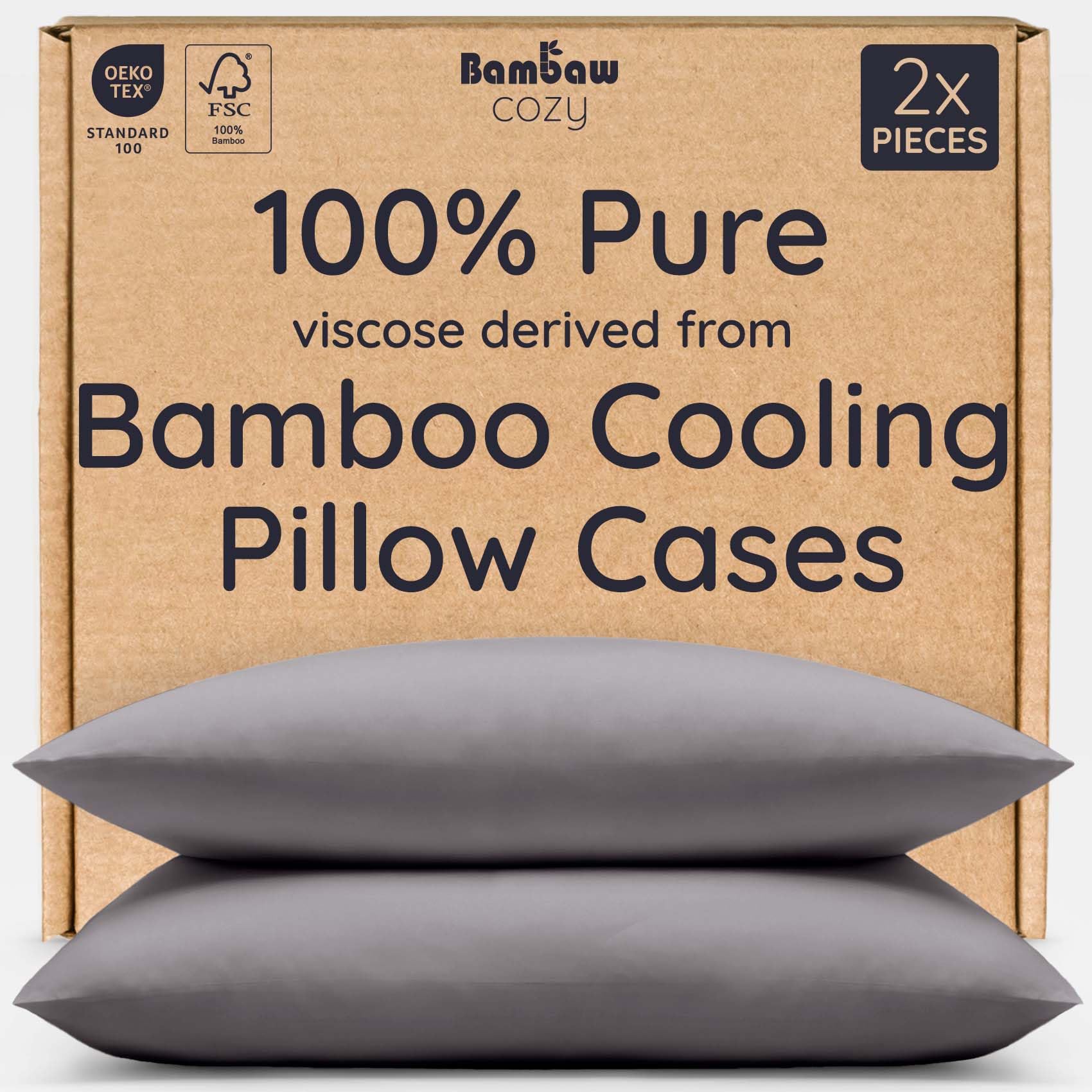 Bambaw 100% Viscose Derived from Bamboo Pillowcases King Size – Set of 2 Cooling Pillow Cases for Acne Prone Skin with Envelope Closure, Breathable &