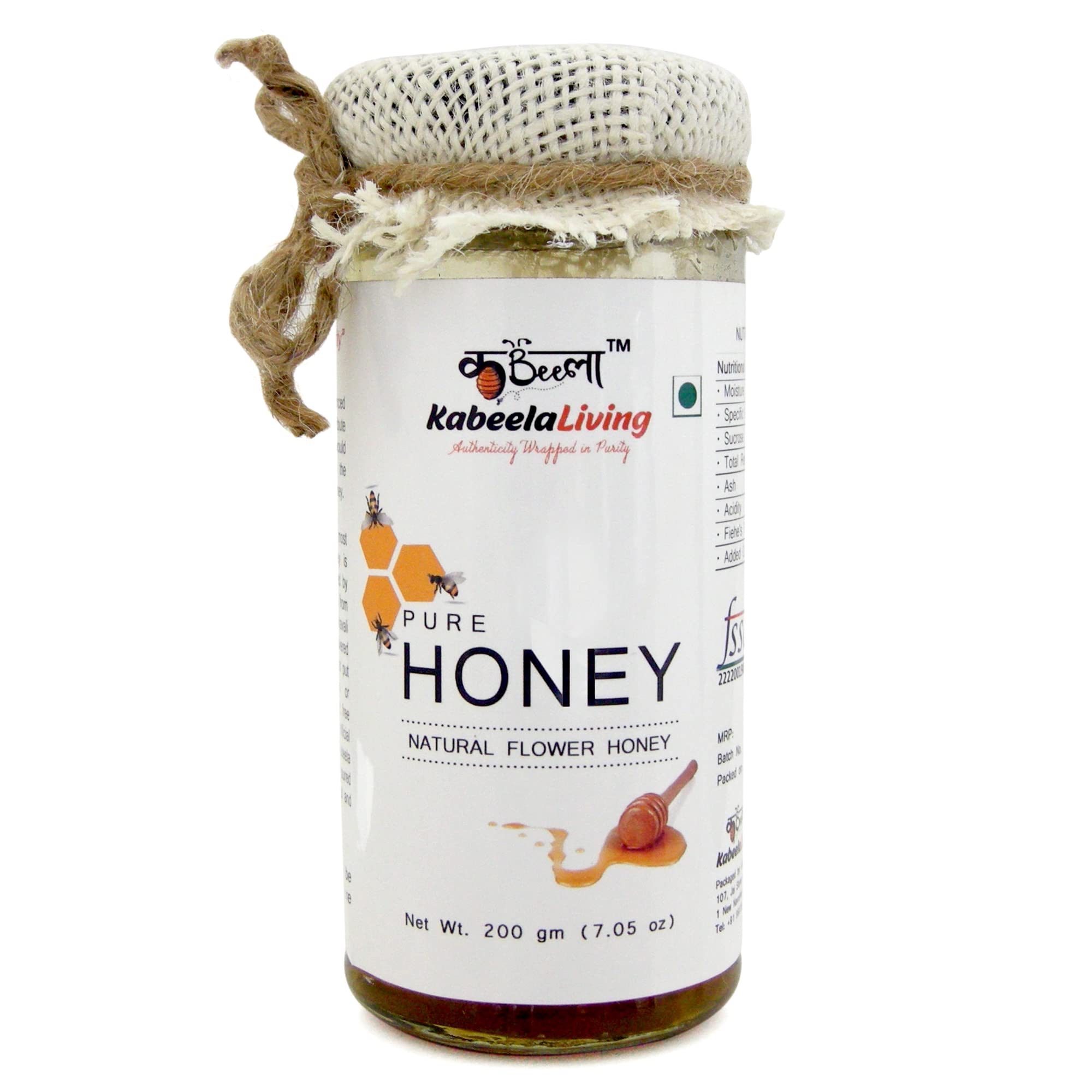 Kabeela Living Honey 200g Jar, Aravali Forest Natural Flower Honey, No added Sugar, Raw Unpasteurized Unprocessed