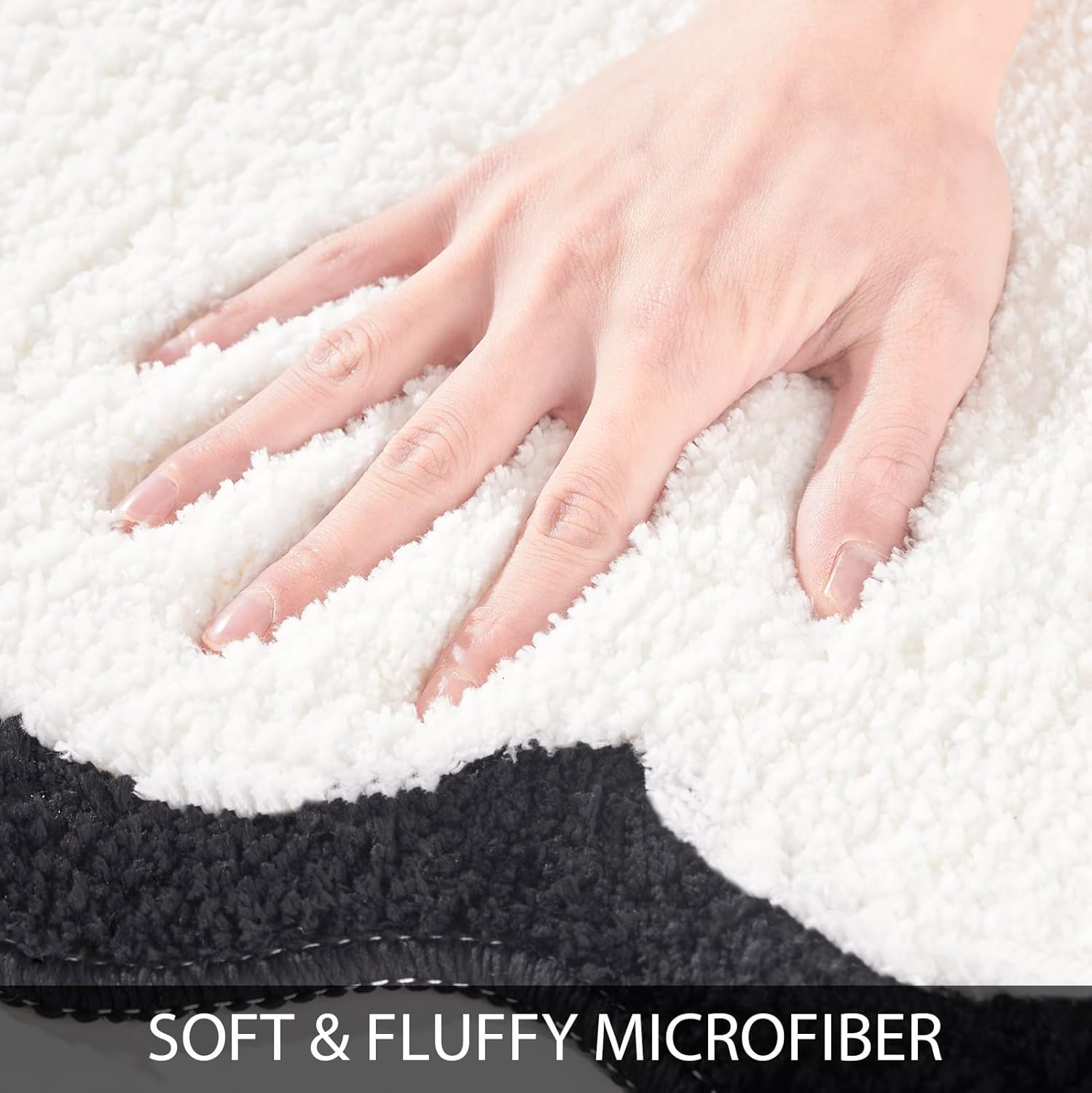 Luxury Cute Bathroom Runner Rugs, White Bath Mat W/Black Scalloped Edge, Microfiber Aesthetic Trendy Funky Fun Preppy Rug, Extra Soft Bathroom Mat Non-Slip for Tub, Shower, 47'' x 20''