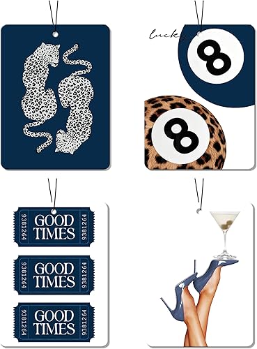 Miniatura 1 de Ambientador de coche con temática de leopardo y retro, 4 piezas, estampado de leopardo femenino funky de 8 bolas de alto - Ambientador colgante para