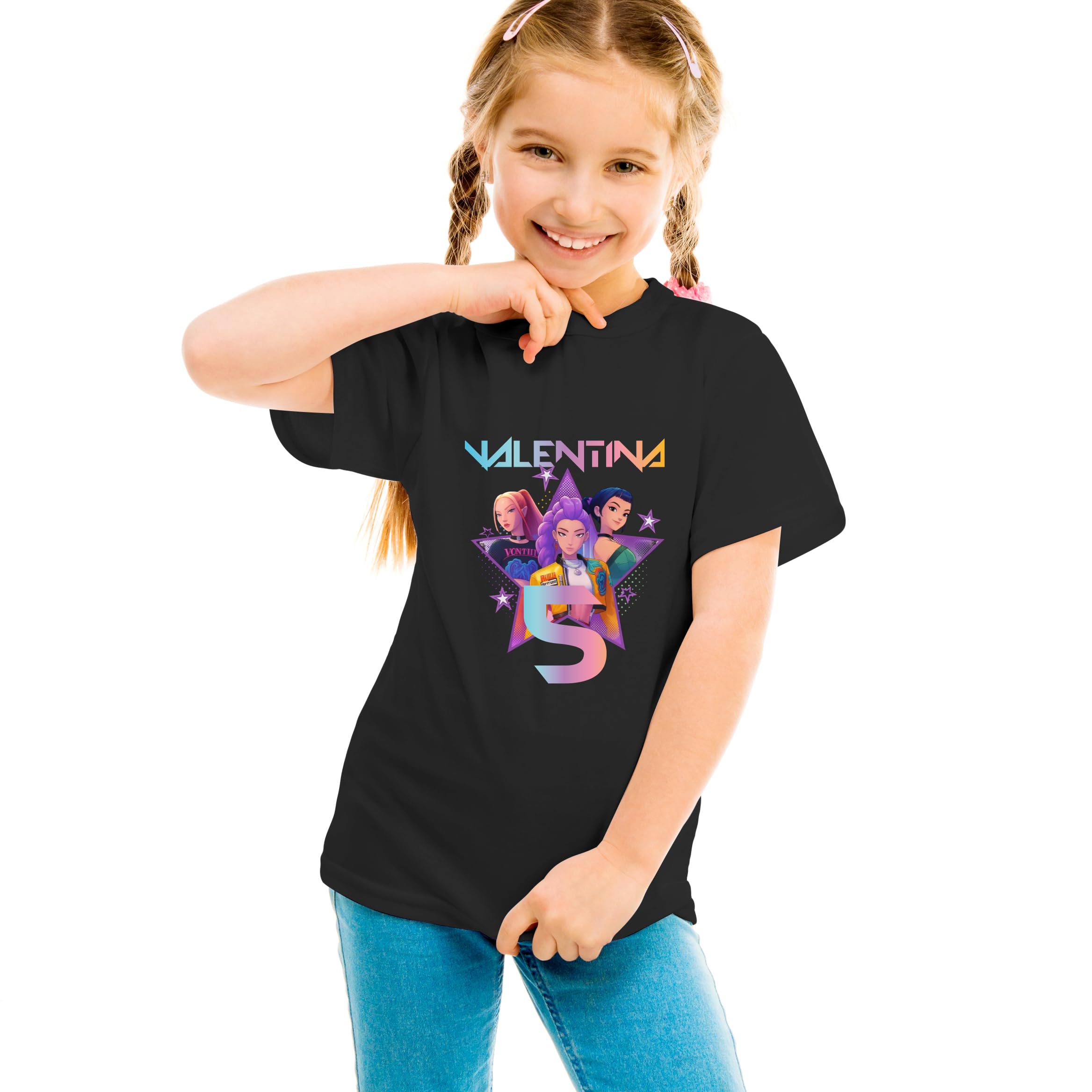 Camiseta Cumpleaños KPOP Personalizada Nombre y Edad con Topper Aniversario Pastel Regalo Fiesta Huntrix Sajaboys Niños Niñas Unisex Infantil sudadera