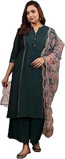 Extra Love By Libas Woven Design Silk Blend Straight Kurta With Palazzos and Dupatta