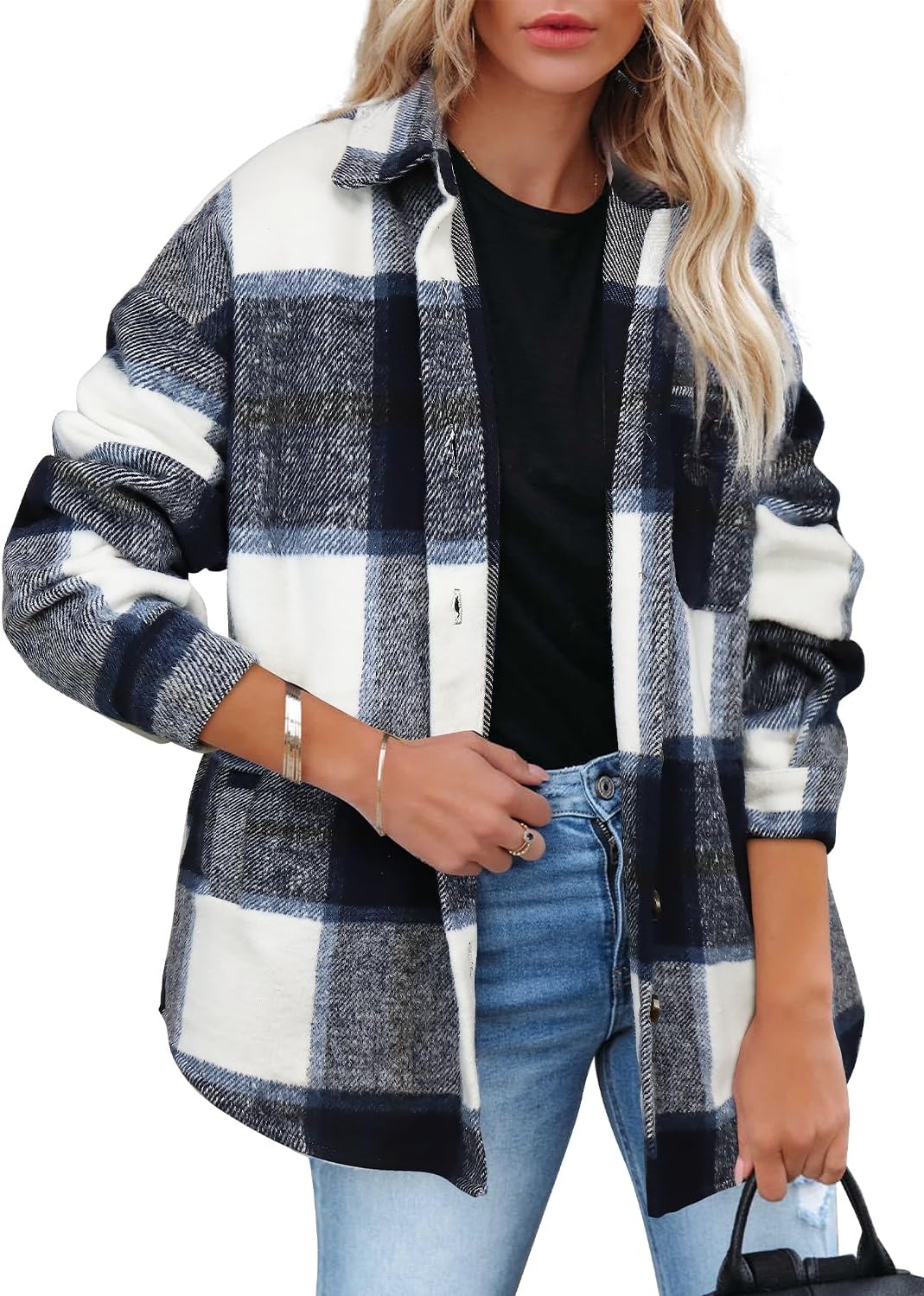 Beaully Women's Plaid Shacket Jacket Long Sleeve Button Down Flannel Shirts Fashion Jacket Fall Winter Clothes - Image 4