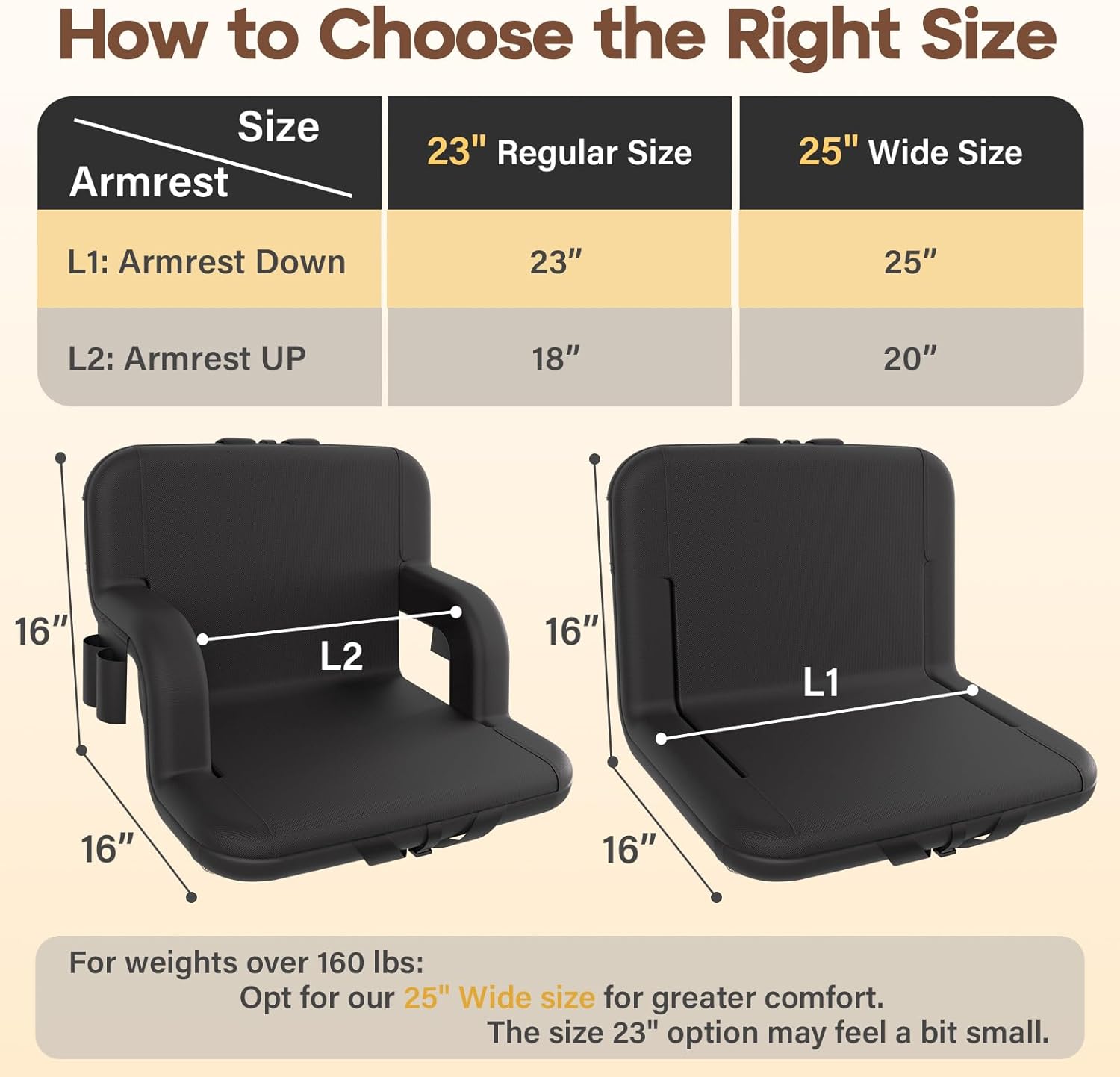 DEKEMASTER Stadium Seats with Back Support - Portable Bleacher Chairs with Back and Cushion, 6 Adjustable Positions Pdded Bleacher Seat for Sport Events Camping Fishing Extra Wide - 25" Black 1pc