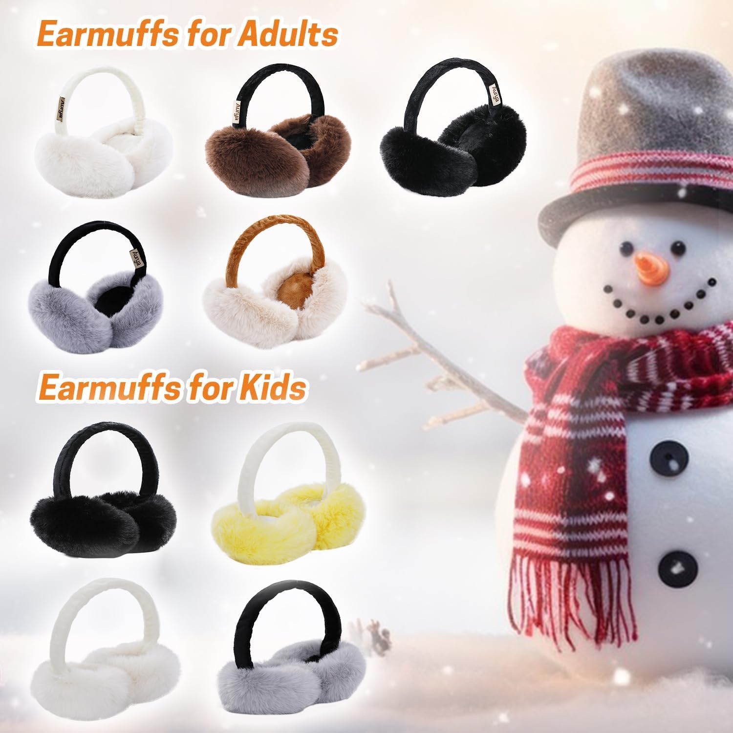 Aurya Ear Muffs, Foldable Fluffy Ear Warmer Winter Outdoor, Band Adjustable Earmuffs for Women