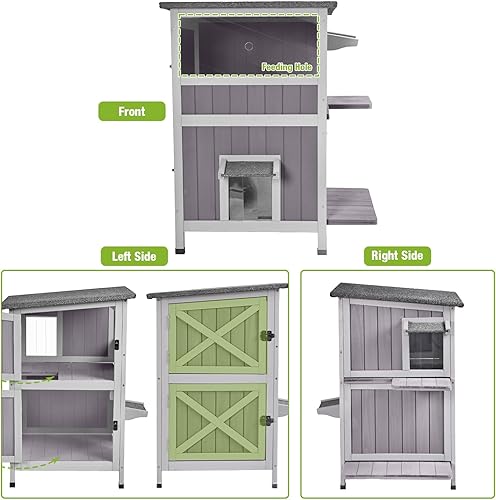 Miniatura 2 de Feral Cat House - Refugio impermeable para gatos para invierno, jaula para gatos, perfecta para uso al aire libre e interior, 2 pisos