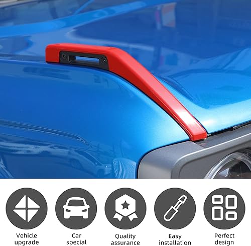 Miniatura 3 de Cubierta de bisagra de capó del motor compatible con Ford Bronco 2021-2025, kit de 2 accesorios decorativos exteriores (rojo)