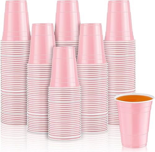 Lounsweer Paquete de 100 vasos de plástico de graduación de 16 onzas resistentes vasos desechables para fiestas, vasos de agua para bebidas de