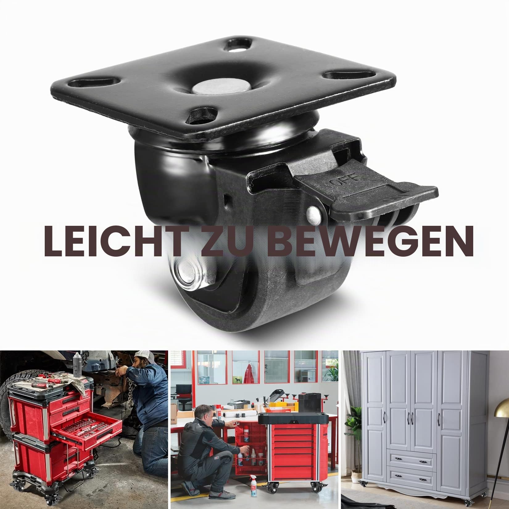 W B D WEIBIDA Schwerlastrollen 50MM, Extra Breite 4 Rollen mit Bremse Tragkraft 1000KG,Langlebige,Leise und Robuste Nylon-Möbelrollen Transportrollen,Rollen Groß für Möbel,Werkbänke und Industrielle