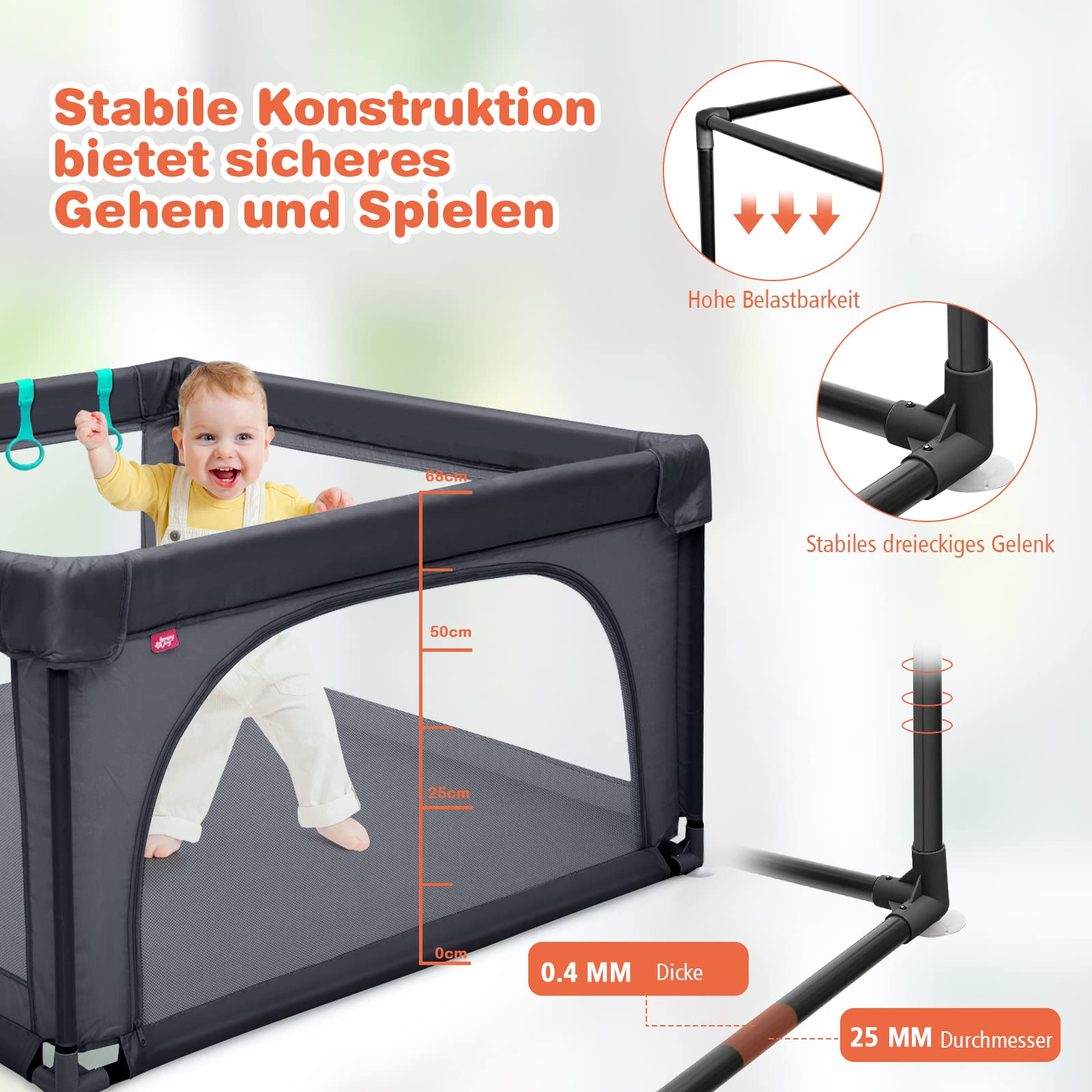 COSTWAY 120 x 120cm Baby Laufstall mit 50 Spielbällen, Laufgitter mit atmungsaktivem Netz und Reißverschluss, Krabbelgitter mit Tür, Laufgitterzelt für Säuglinge und Kleinkinder (Dunkelgrau)