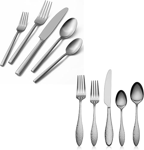 Alata Potter Matte Satin&Emma Mirror Juego de cubiertos forjados de acero inoxidable de 20 piezas