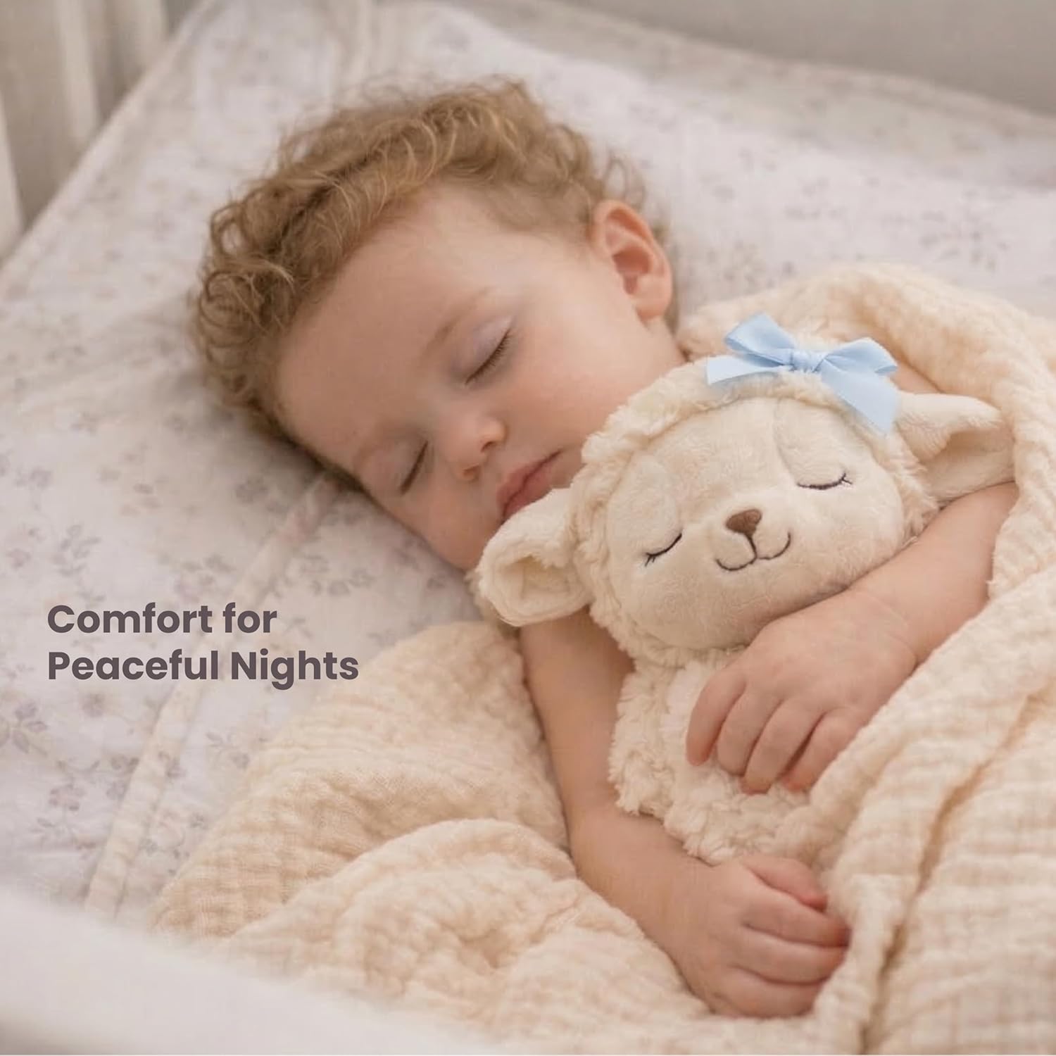 Baptism Gift for Boy Baptism Set with 10" Praying Lamb Plush Toy with Blue Bow, Bamboo Muslin Blanket & First Prayer Book, Ready to Gift Keepsake Box