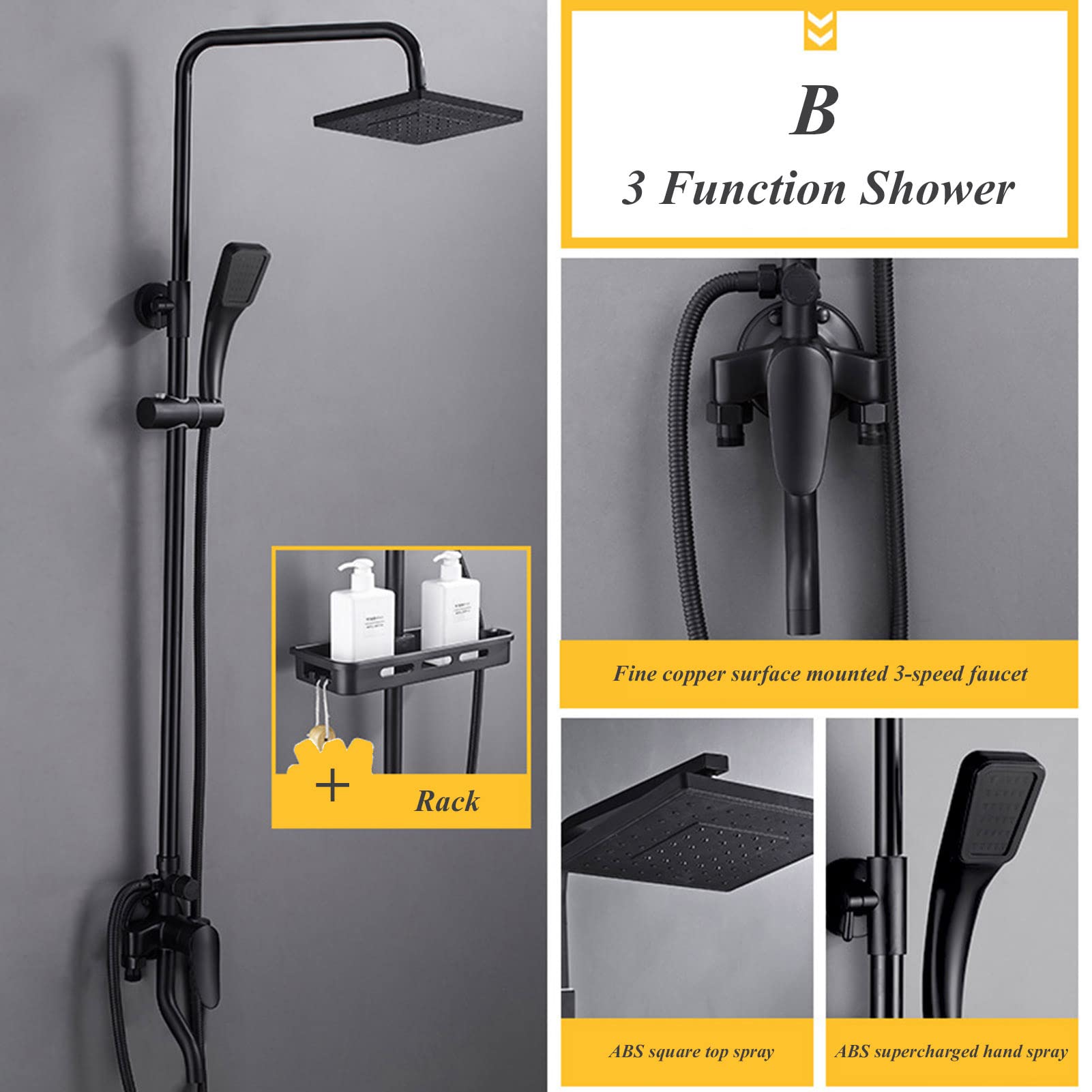 Soffione Doccia, soffione Doccia di Lusso da 8'' ad Alta Pressione con Effetto Pioggia/soffione Doccia Portatile, soffione Doccia Anti-Perdita con Supporto/Tubo Flessibile