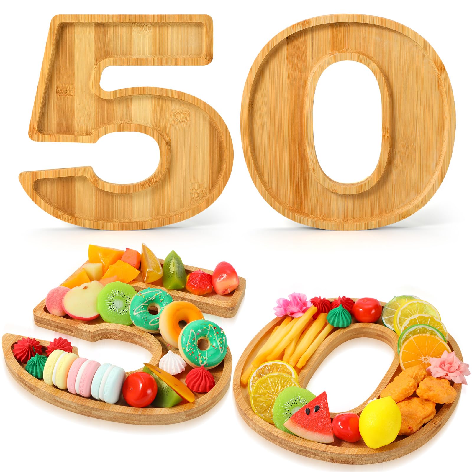Number Charcuterie Tray, 9 x 9 x 0.6 Inches Fillable Number Charcuterie Board for 30th 40th 50th 60th 16th Anniversary Birthday Decoration, Wooden Serving Tray for Snack Candy Cookies(50th)