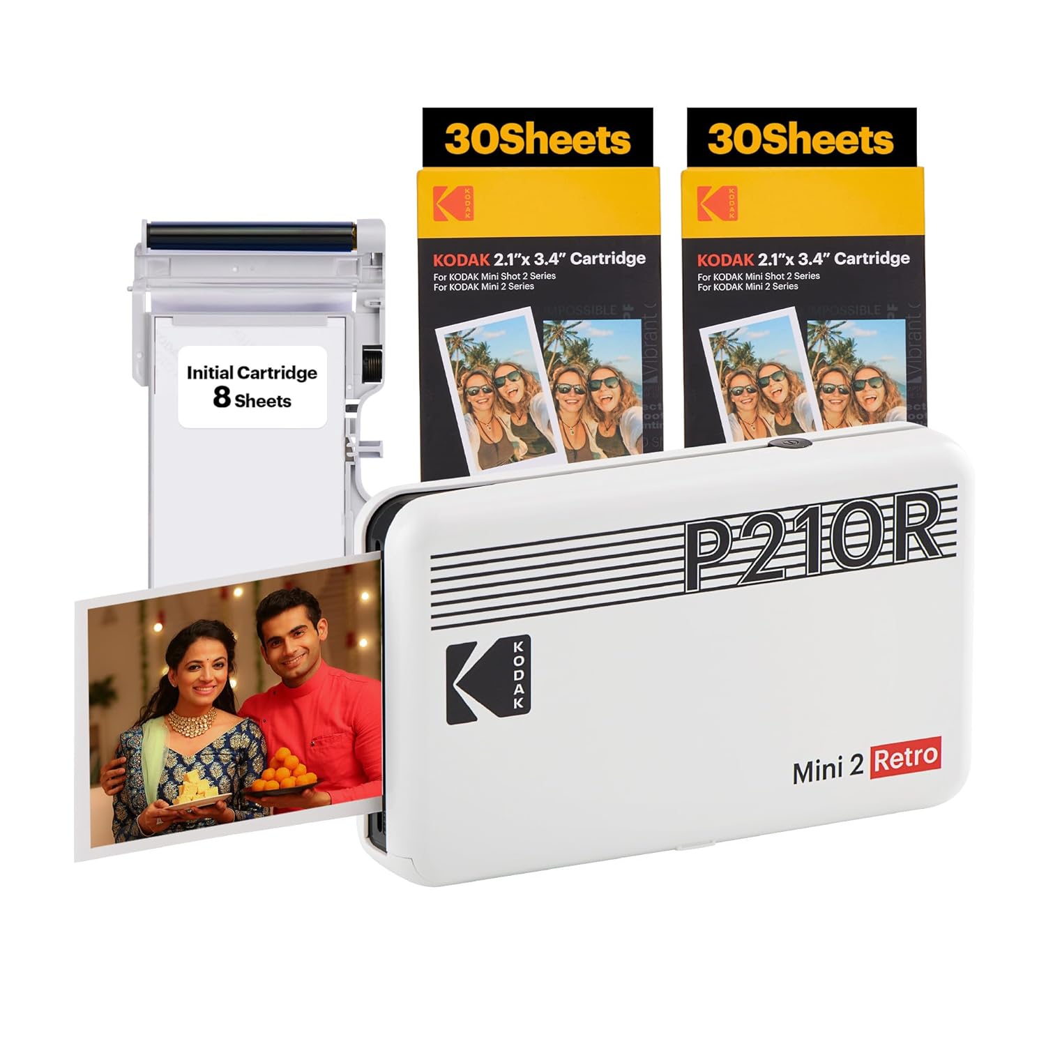 KODAK Mini 2 Retro 4PASS Portable Photo Printer (2.1×3.4 inches) + 68 Sheets Bundle, White KODAK Mini 2 Retro 4PASS Portable Photo Printer (2.1×3.4 inches) + 68 Sheets Bundle, White