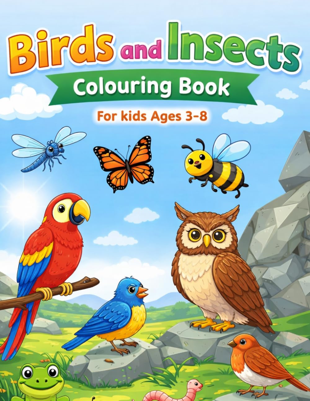 Birds and Insects Coloring Book: Fun and Easy Coloring Pages for Kids Ages 3–8