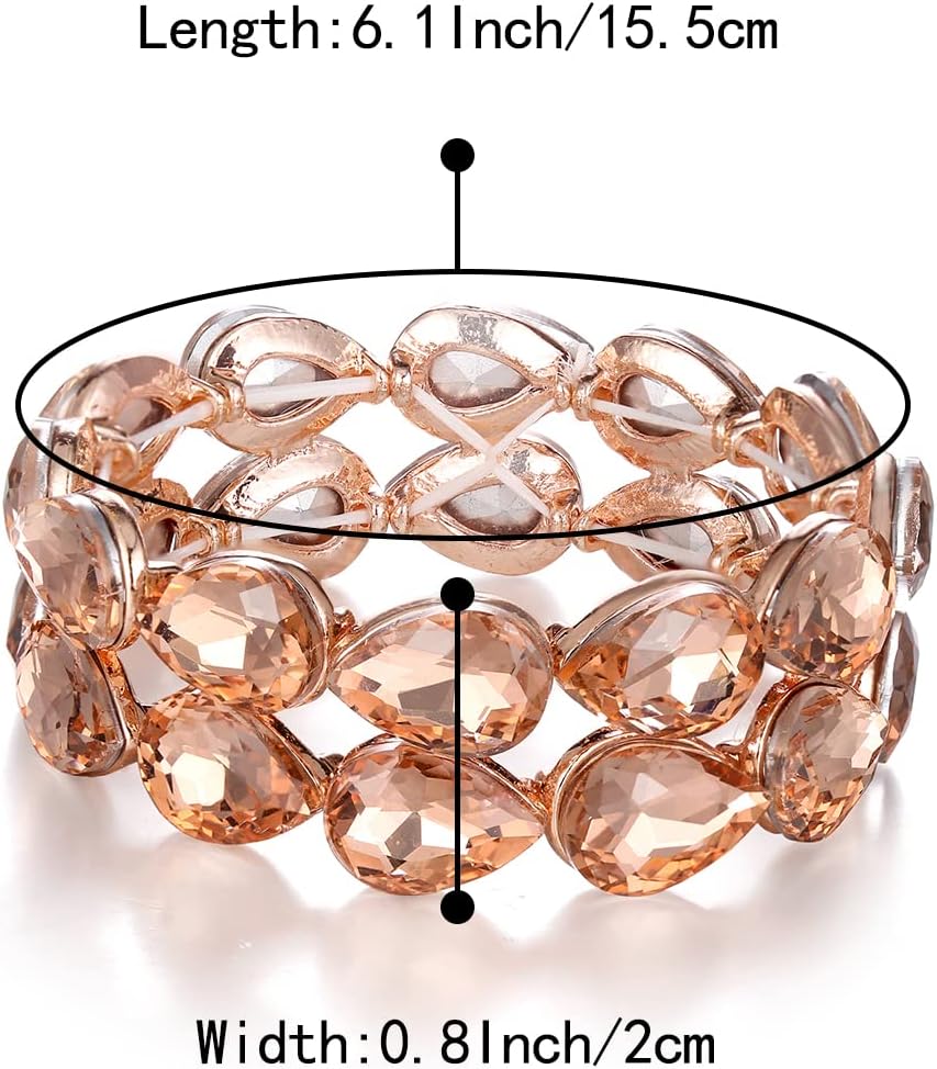 BriLove Wedding Bridal Elegant Crystal Double Row Teardrop Cluster Stretch Bangle Bracelet for Bride - Image 5