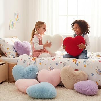 Heart Cushion Rose Red Heart-Shaped Cushion Cuddly Cushion Love Decorative Cushion Aesthetic Plush Cushion for Living Room Sofa Child Bedroom Bed 37 x 47 cm