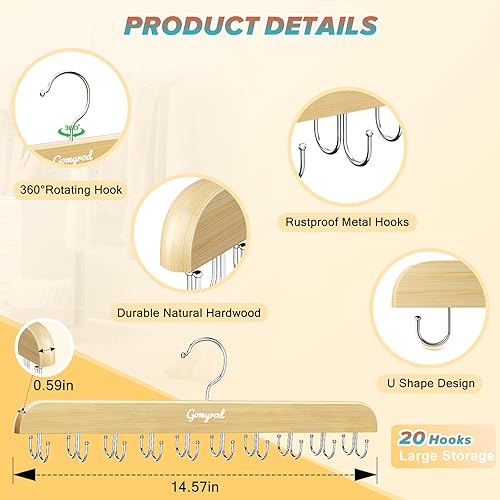 Miniatura 2 de Colgador de brasier para armario, colgador de camiseta sin mangas con capacidad de 20 ganchos plegables de madera para ahorrar espacio,