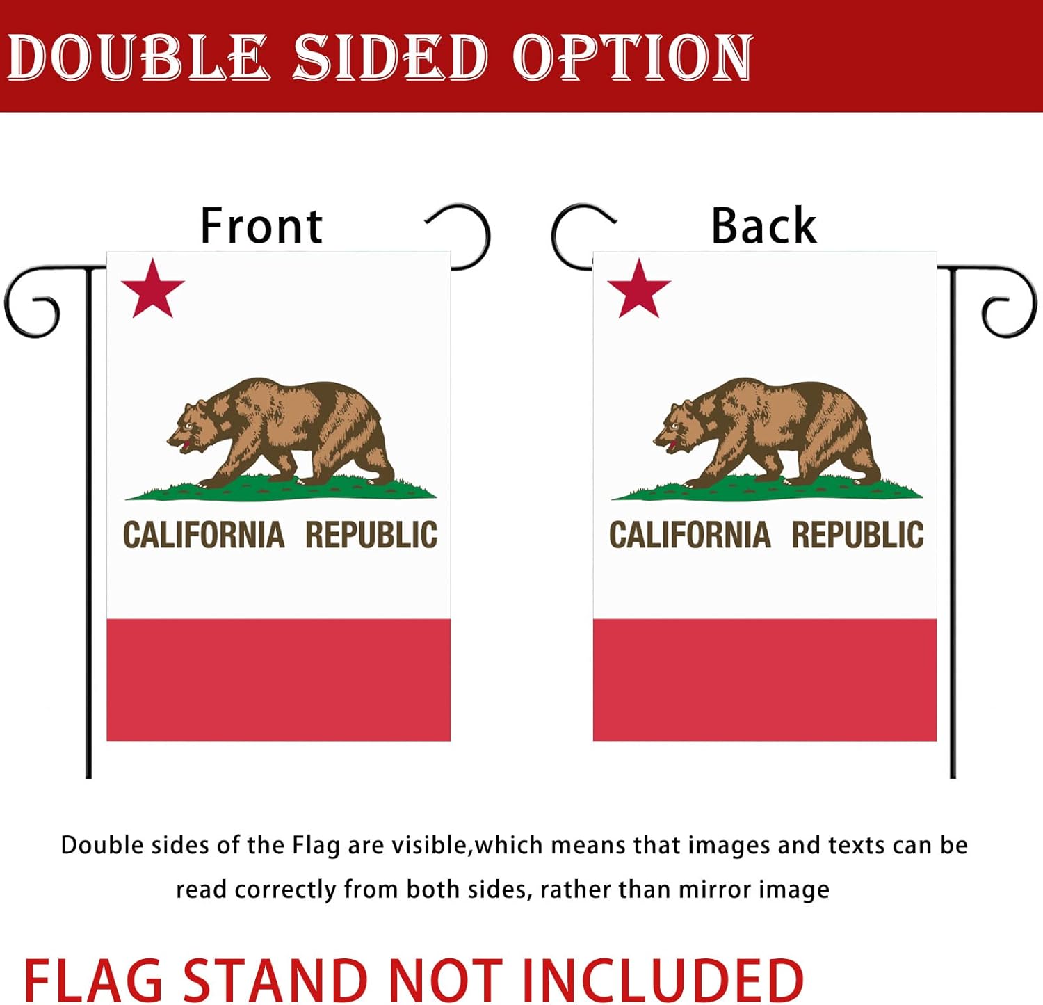 California State Garden Flag 12x18 Double Sided Outdoor-CA Flags Heavy Duty Vivid Color Yard Bear Flag Lawn Decoration Gift Outdoor Indoor House Decor - Image 3