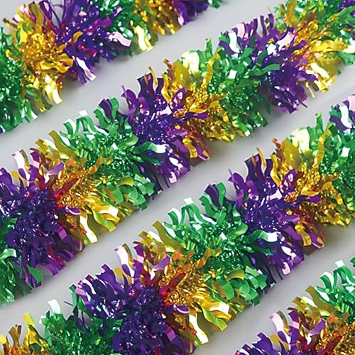 Miniatura 11 de Guirnalda de Navidad de 10 m de oropel brillante gruesa roja y verde con diseño de copos de nieve, en espiral, colgante, decoraciones de árbol de