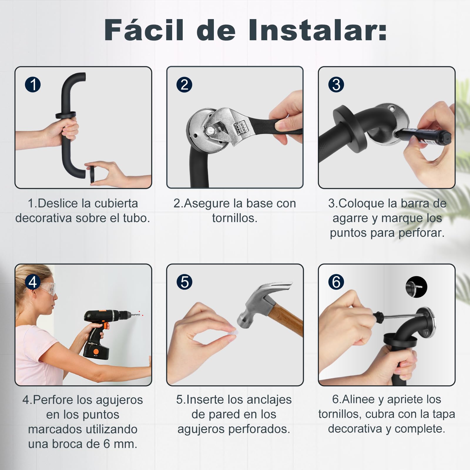 YF Barra de Agarre para Ducha, 60 cm Barra de Agarre de Baño de Acero Inoxidable, Barra de Ducha Antideslizante Negra Asidero para Ducha Barra de Soporte Barra de Equilibrio para Ducha