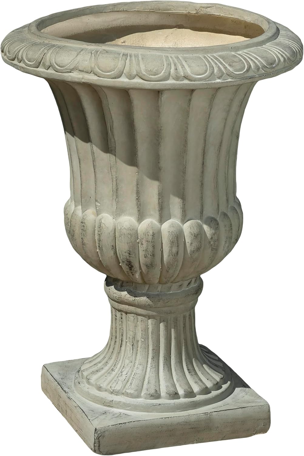 Italian Style Urn Planter 26”, Elegant Outdoor Decor for Porch, Staircase or Entryway, Weathered Stone-Look Planter Pot (Antique Green)