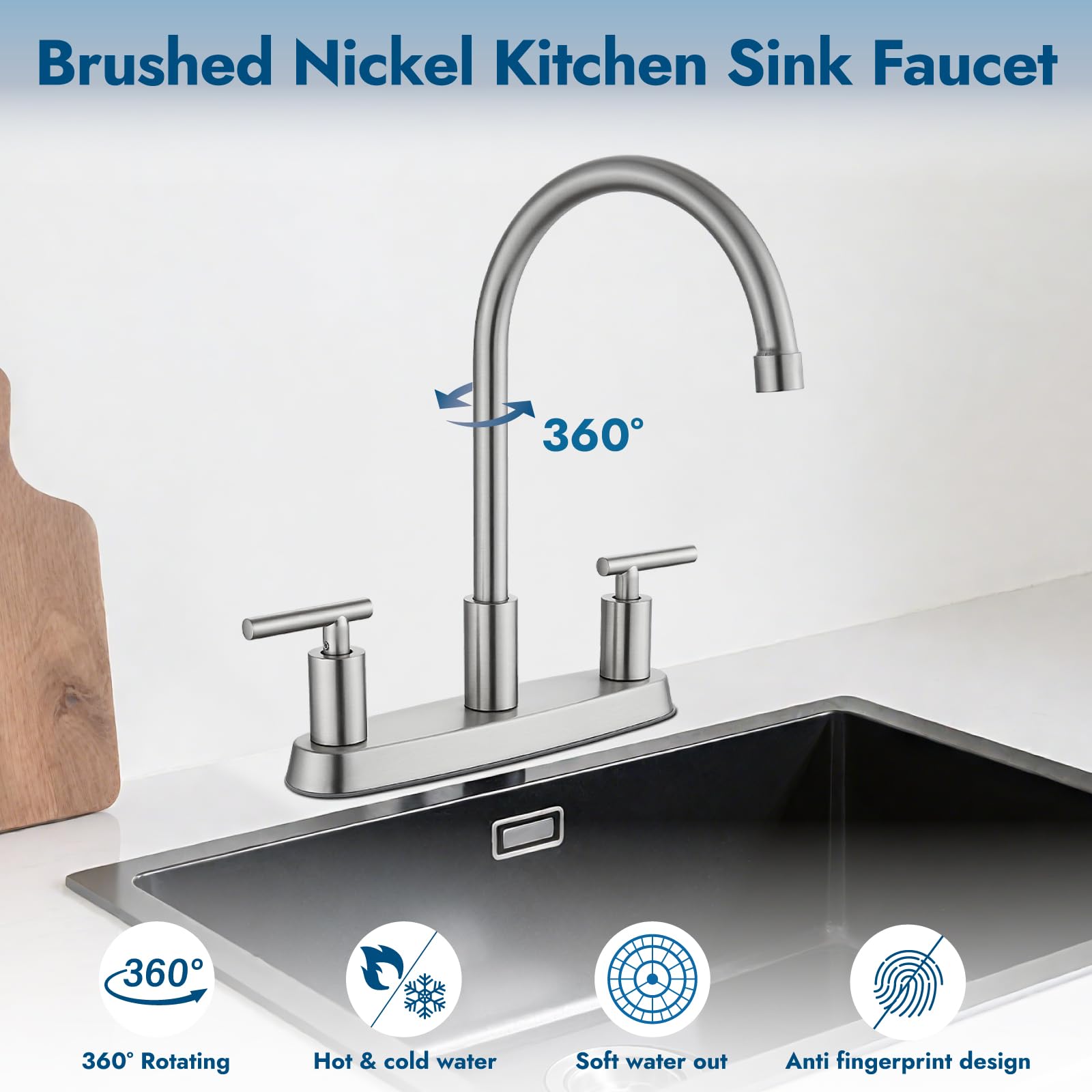 Robinet De Cuisine, Robinet De Cuisine Rotatif à 360°, Acier Inoxydable