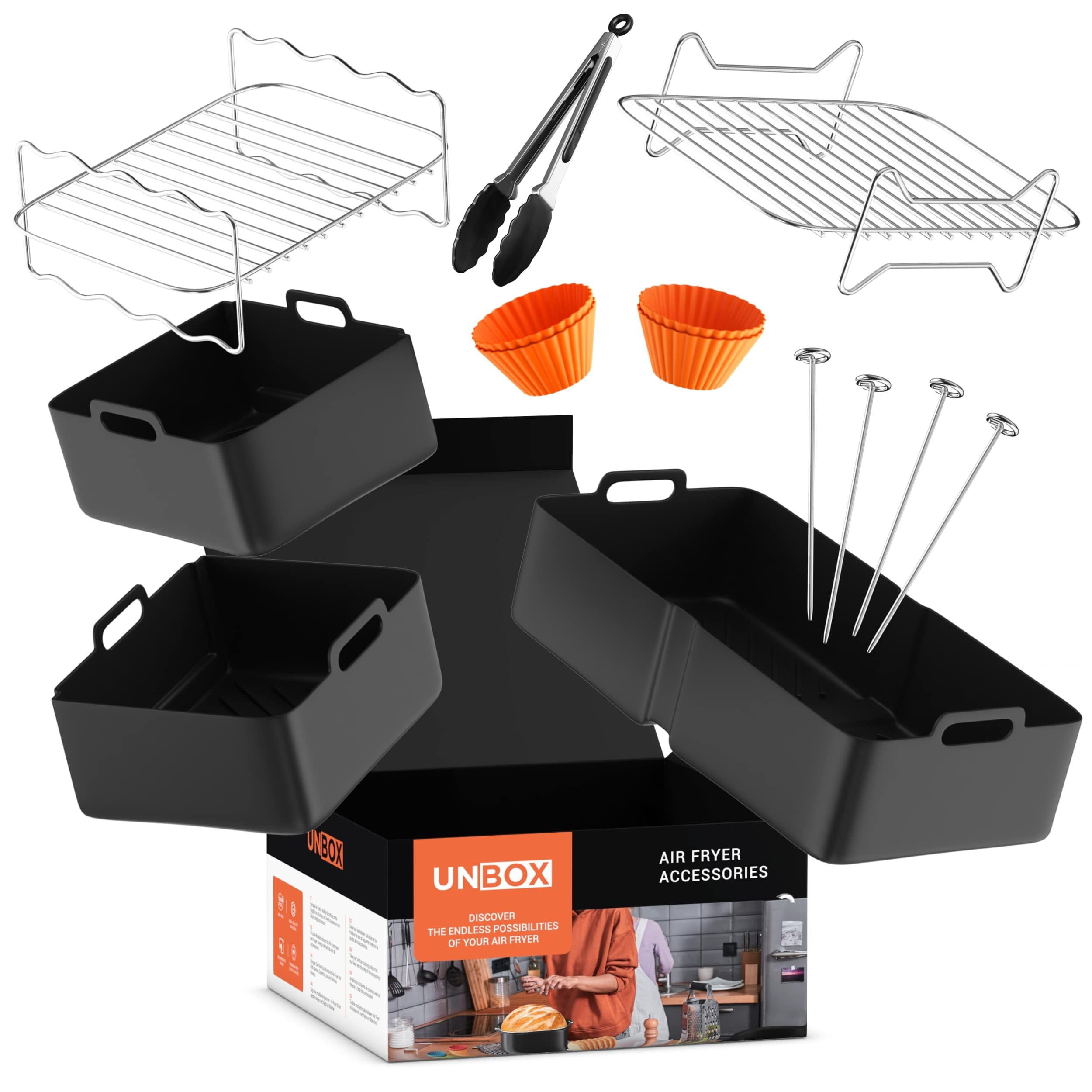 UNBOX Accessori Friggitrice ad Aria - Accessori Airfryer Doppia 1×10,4L e 2×5,2L per Ninja Foodi Flexdrawer AF500EU 10,4L e Cosori Dual Blaze 10L - Con Teglia in Silicone e eBook di Ricette