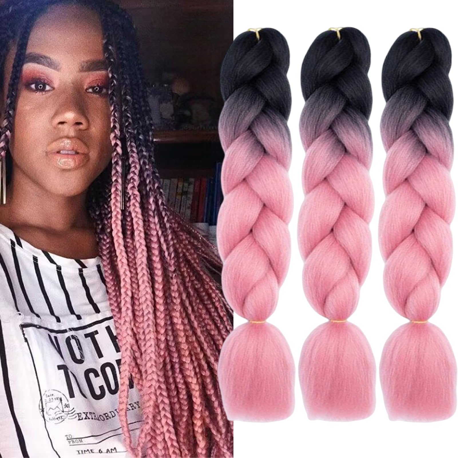 FYRLNA 3 Packs 24 Inch Jumbo Braiding Hair Soft High Temperature Resistance Synthetic Hair Extensions for Women 24 Inch Ombre Jumbo Braiding Hair