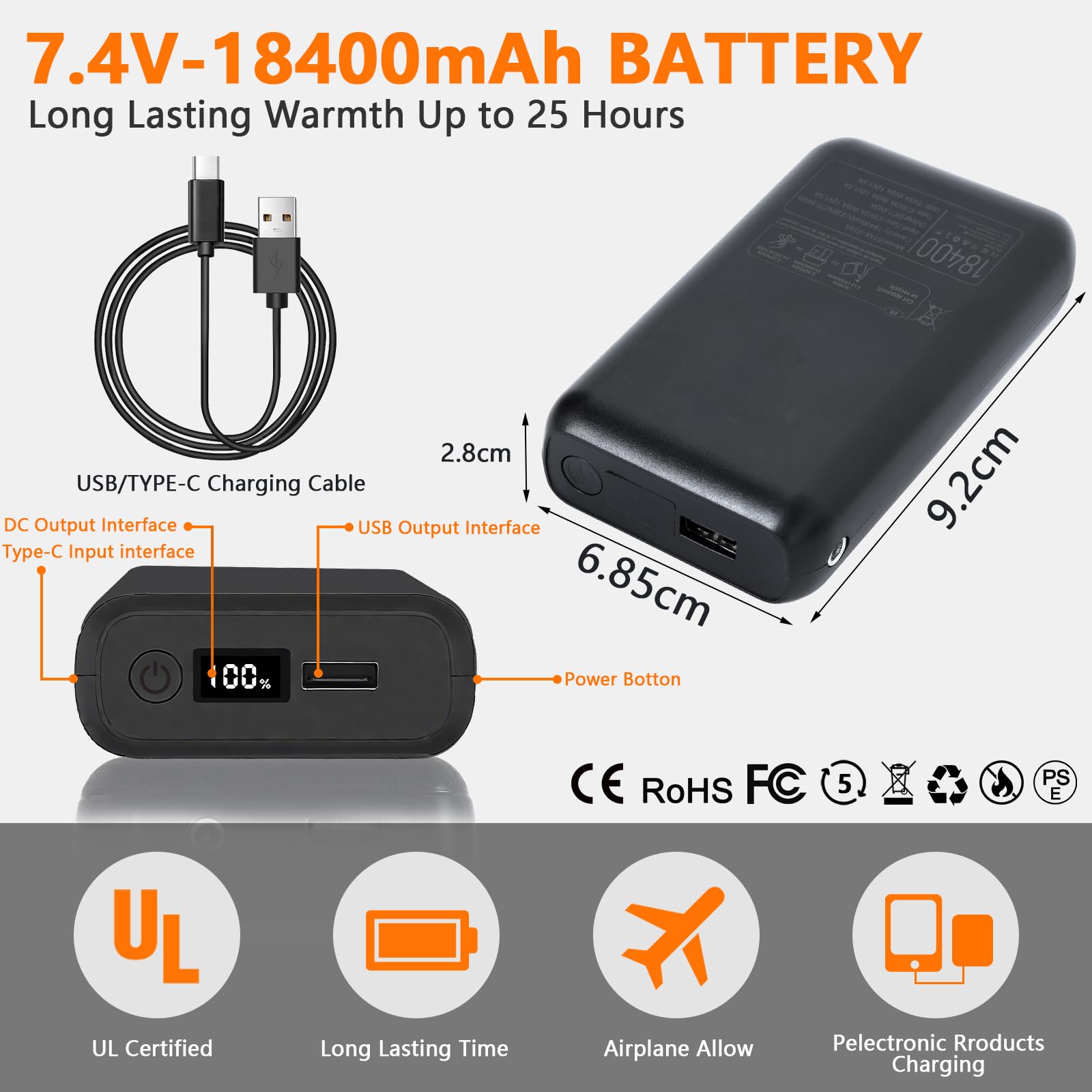 Gilet Riscaldato Donna Uomo con Powerbank 18400mAh, Gilet Termico Elettrico 7.4V con 3 Livelli di Calore e 5 Zone Riscaldanti – Extra Caldo per Inverno, Lavoro, Sci e Attività Outdoor