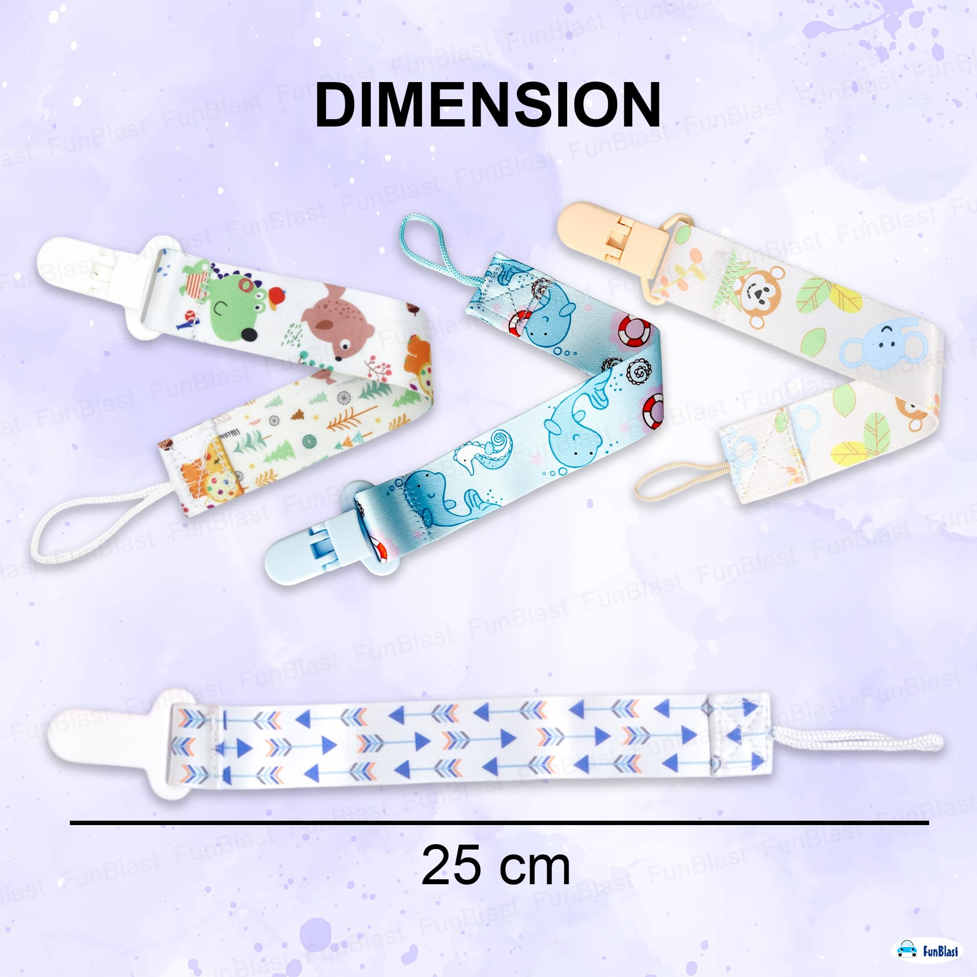 FunBlast Baby Pacifier Clips - Pack of 2 Universal Holder Leash for Teether Toy Teething Ring Soothie, Paci Holder with Clip for 0+ Months Babies, Newborn, Toddlers (Random Color and Design) - Image 3 thumbnail