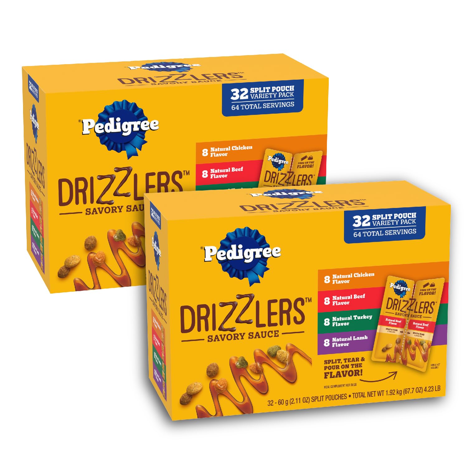 Pedigree Drizzlers Savory Sauce Wet Dog Pouch, Variety, 32 Count, 2-Pack