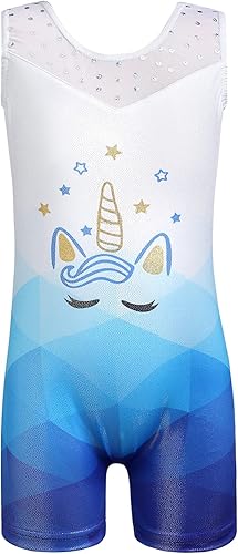Leotards for Girls Gymnastics Toddler Dance Biketards Mermaid Unicorn Athletic Dance Wear Shiny Rainbow Blue Hotpink