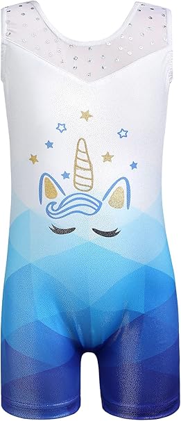 Leotards for Girls Gymnastics Toddler Dance Biketards Mermaid Unicorn Athletic Dance Wear Shiny Rainbow Blue Hotpink