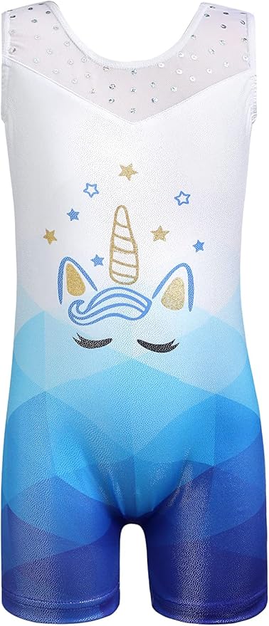 Leotards for Girls Gymnastics Toddler Dance Biketards Mermaid Unicorn Athletic Dance Wear Shiny Rainbow Blue Hotpink