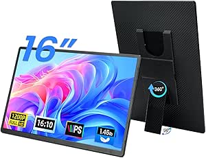 Hualink 16" Portable Monitor for Laptop - 1200P FHD Laptop Screen Extender HDMI USB C