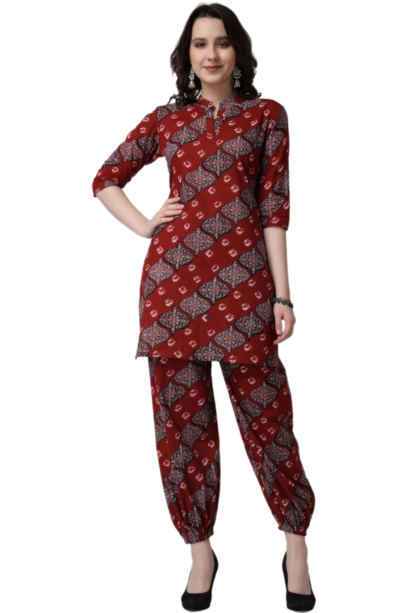 Popwings Casual Pure Cotton Bandhani Printed Kurti And Jogger Co-Ord Set || Latest Stylish Co-Ords Set For Women || 2 Piece Summer Wear Set For Women || Pant Kurti Set For Women