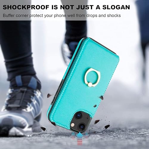 Miniatura 7 de Folosu Funda compatible con iPhone 13, cartera con tarjetero y rotación de 360, soporte de anillo de dedo con función atril, bloqueo RFID, piel