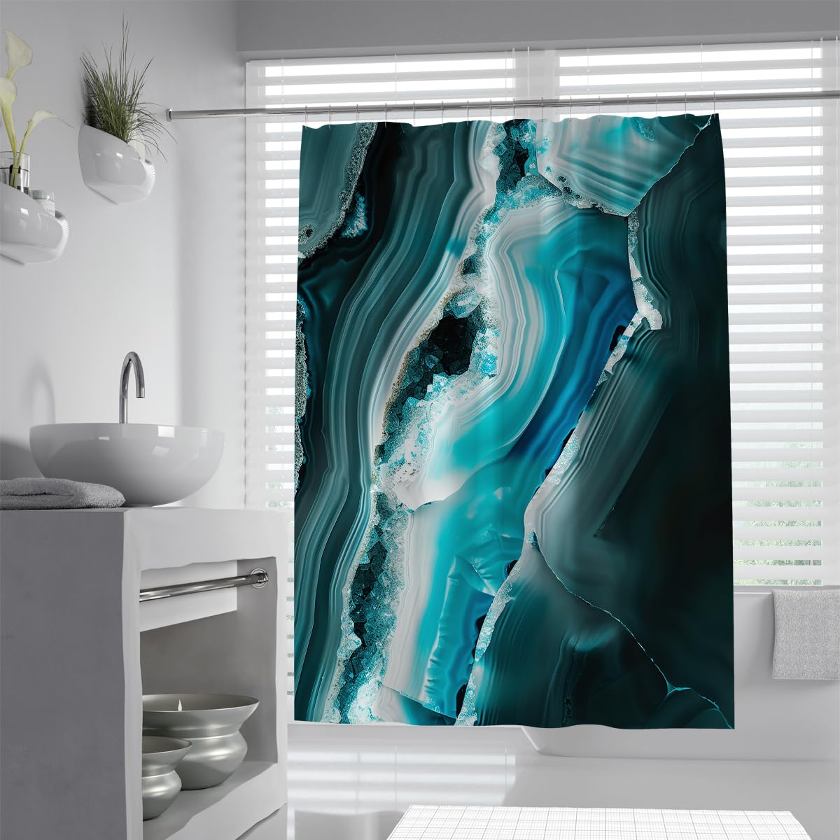 UIRINGART Agate Bath Curtain W150xL200cm Luxury Deep Teal Emerald Green Geode Crystal Crystal Mineral Patterns Waterproof Quick Drying Fabric Home Bathroom Shower Curtains