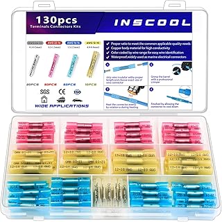 130pcs Heat Shrink Butt Connector, Waterproof Crimp Electrical Wire Connector, Butt Splice Terminal Best for Repair and Maintenance. Suitable for Automotive, Decoration Wiring, Marine Wire Joint