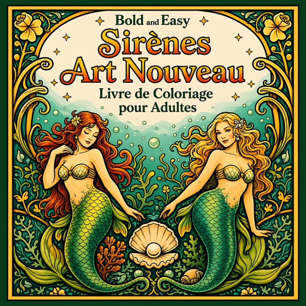 Bold and Easy Sirènes Art Nouveau: Livre de Coloriage pour Adultes avec Motifs Fantaisie Marins et Éléments Décoratifs
