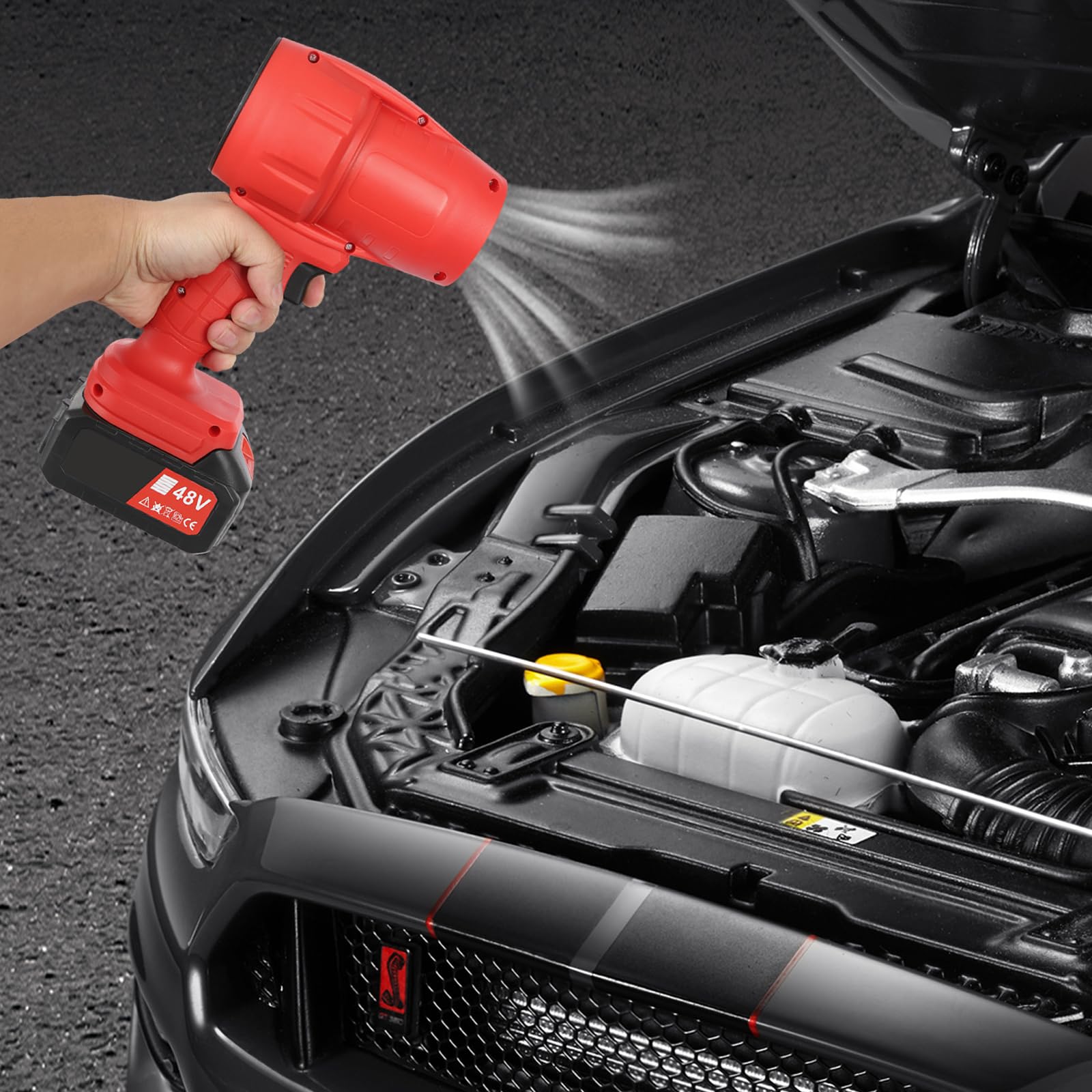 CNCEST Car Dryer, Portable Cordless Car Dryer, 200W 28000rpm Car Blower, for Home Cleaning, Car Cleaning, Floor Cleaning, Pet Hair Cleaning (Red)