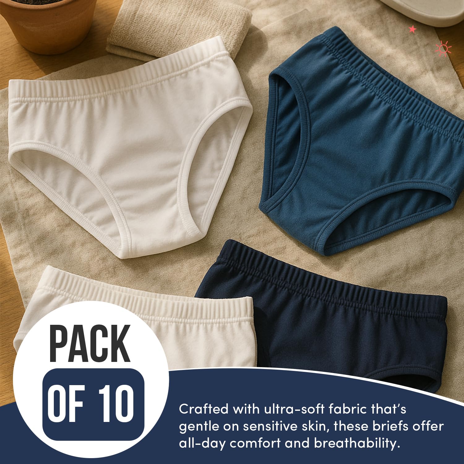 Lot de 10 culottes pour garçon 100 % coton - Sous-vêtements doux et respirants - Âge 2 à 16 ans
