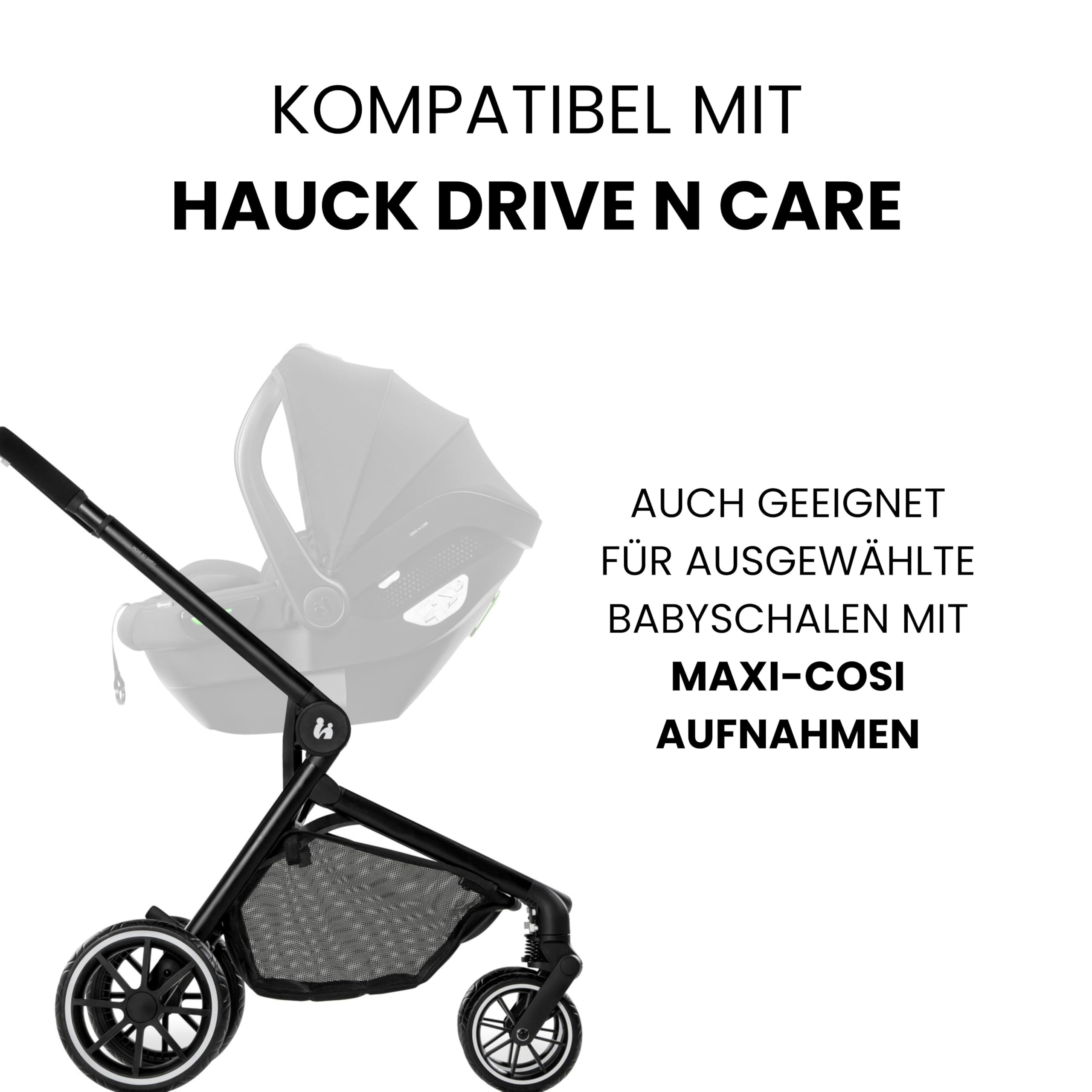hauck Babyschalen Adapter Kompatibel mit Move so Simply Buggy & Drive N Care Autoschale & Gängige Babyautositze von Cybex, Kiddy, Joie, Kinderkraft, Maxi-Cosi (Schwarz)