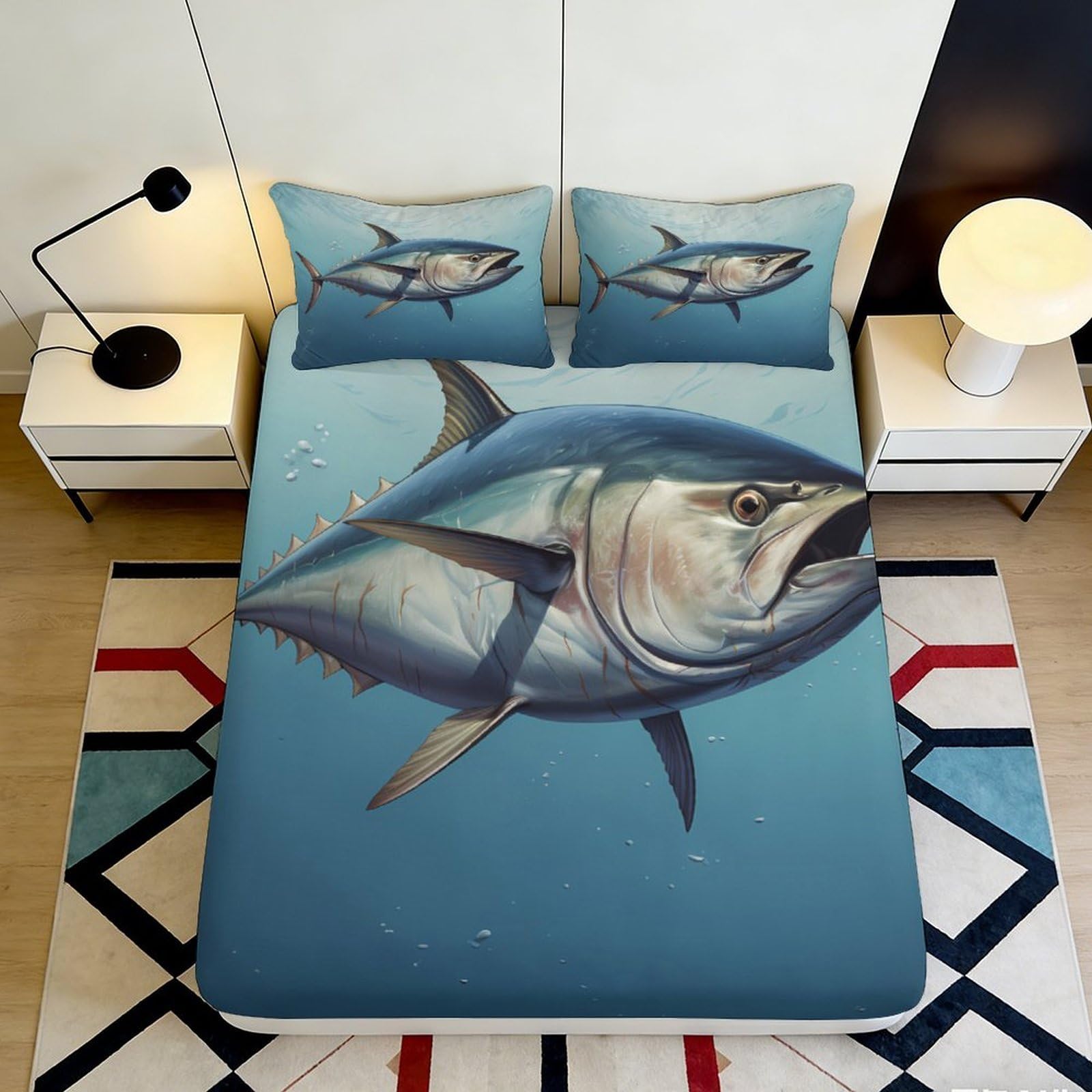 Jqzkxnhpbr Style-5 3D Printed Shark Ocean Fitted Sheet Microfiber Soft Blue Sea Fish Mattress Cover For Bedroom Dorm Room Decor 90X200x25cm